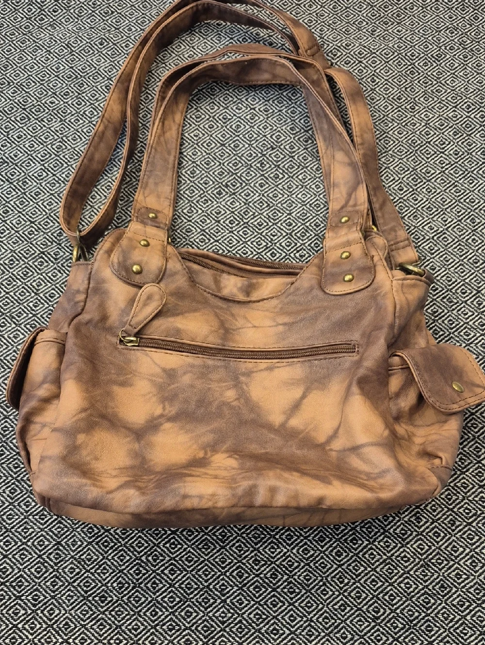Angel Barcelo Brown Wash Tie Dye Multi-Pocket Hobo Bag